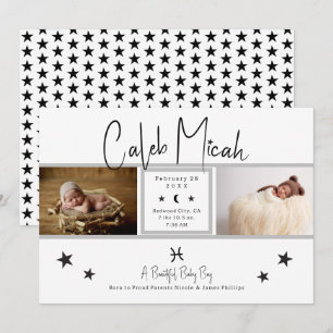 Fische Stars Foto Baby Geburtsanzeige Einladung