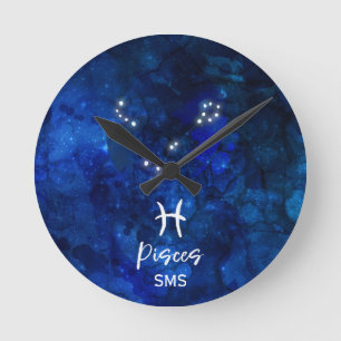 Fische-Sternbild Blaue Galaxie Monogramm Runde Wanduhr