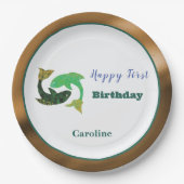 Fische Sternzeichen 1. Geburtstag Gold & Grün Küns Pappteller (Vorderseite)