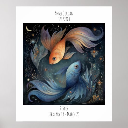 Fische Sternzeichen Astrologie Name & Geburtstag Poster (Vorne)