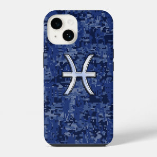 Fische-Sternzeichen auf Marineblau-Camo iPhone 14 Hülle