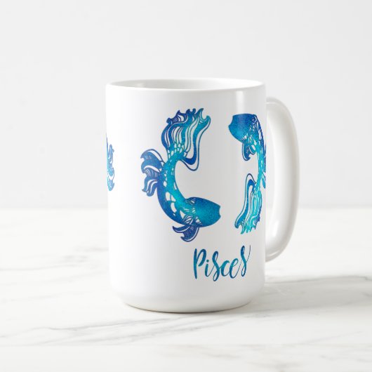 Fische-Sternzeichen helles Lichtblau Glitterfisch Kaffeetasse (VorderseiteRechts)