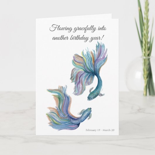 Fische Sternzeichen Kampffisch Geburtstag Karte (Vorderseite)