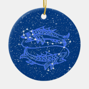 Fische-Sternzeichen mit Sternen auf tiefem Blau Keramik Ornament
