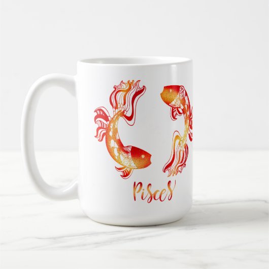 Fische-Sternzeichen rot orange glänzender Fisch Kaffeetasse (Links)