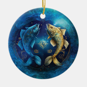 Fische-Sternzeichen-Wasserfarben-Design Keramik Ornament