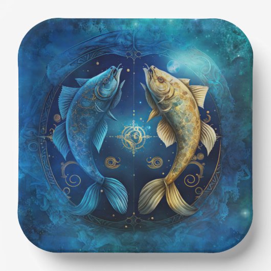 Fische-Sternzeichen Wasserfarben-Design Pappteller (Vorderseite)