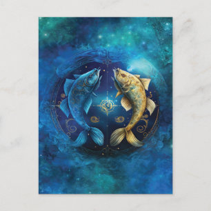 Fische-Sternzeichen Wasserfarben-Design Postkarte