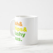 Fische u. Chips u. breiartige Erbsen Kaffeetasse (Vorderseite Links)