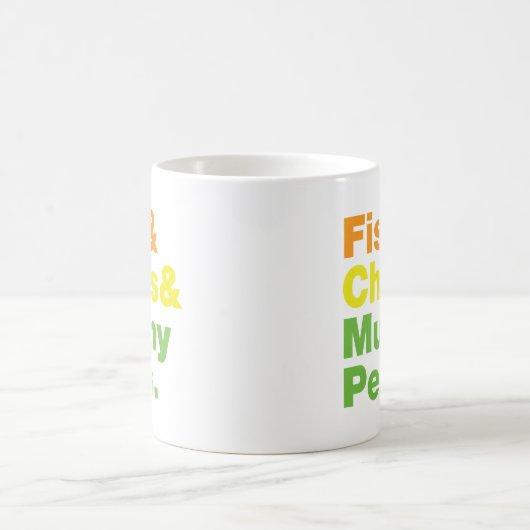 Fische u. Chips u. breiartige Erbsen Kaffeetasse (Mittel)