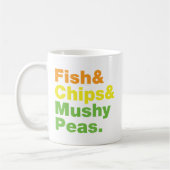 Fische u. Chips u. breiartige Erbsen Kaffeetasse (Links)