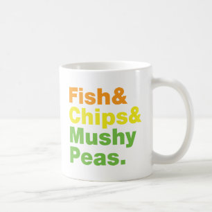 Fische u. Chips u. breiartige Erbsen Kaffeetasse
