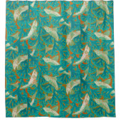 FISCHE UND ALGAES BLAUES YELLOW Art Nouveau Muster Duschvorhang (Vorderseite)