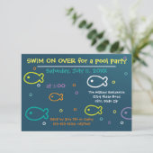 Fische und Blasen - 3x5 Pool-Party Einladung (Stehend Vorderseite)