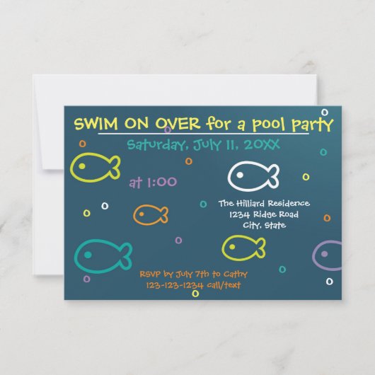 Fische und Blasen - 3x5 Pool-Party Einladung (Vorderseite)