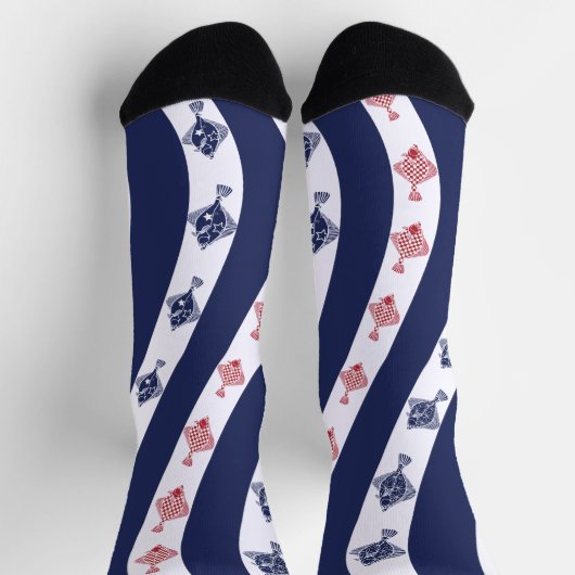 Fische und blaue Streifen Socken (Oben)