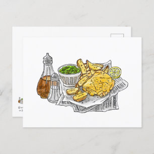 Fische und Chips auf einer Postkarte
