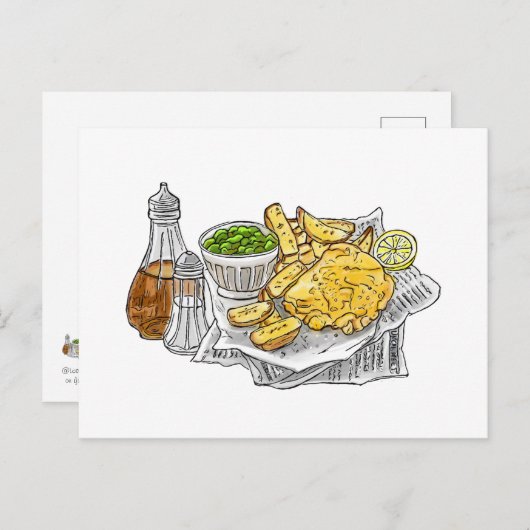 Fische und Chips auf einer Postkarte (Vorne/Hinten)