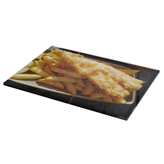 Fische und Chips für nahe Schneidebretter Schneidebrett (Ecke)