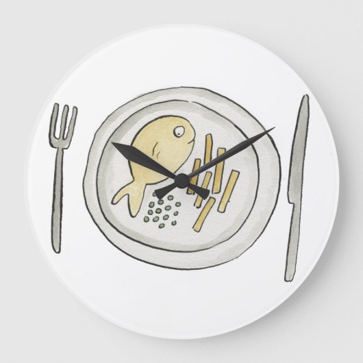Fische und Chips Große Wanduhr (Vorderseite)