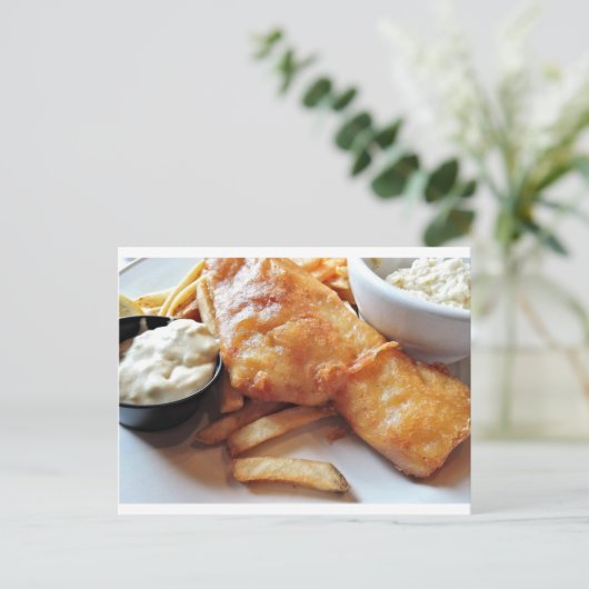 Fische und Chips Postkarte (Stehend Vorderseite)