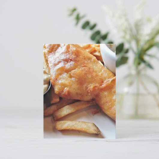 Fische und Chips Postkarte (Stehend Vorderseite)