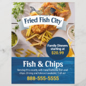 Fische und Chips | Restaurant mit Meeresfrüchten | Flyer (Vorne)