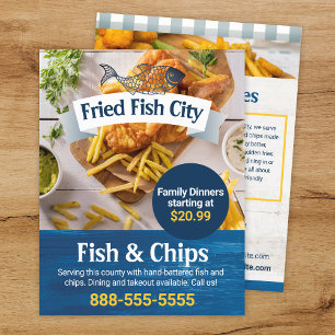 Fische und Chips Restaurant mit Meeresfrüchten Flyer
