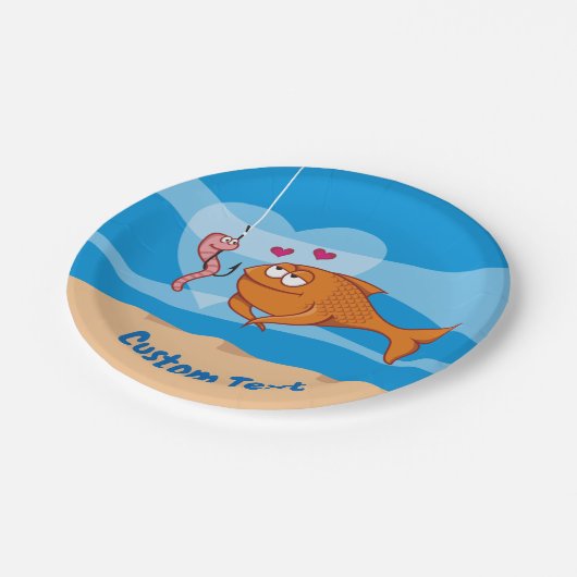 Fische und Köder in Liebe Papier Plättchen Pappteller (Schrägansicht)