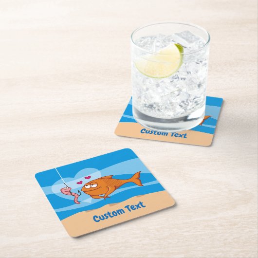 Fische und Köder in Liebe Square Paper Untersetzer (Vor Ort)