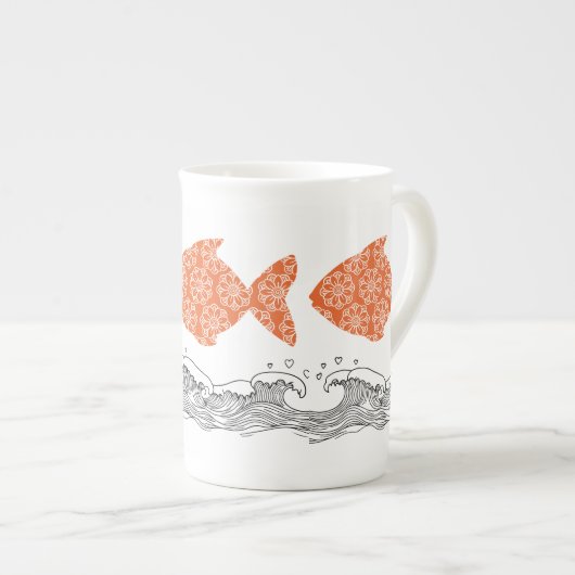 Fische und Wellen Porzellantasse (Vorderseite Rechts)