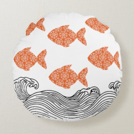 Fische und Wellen Rundes Kissen