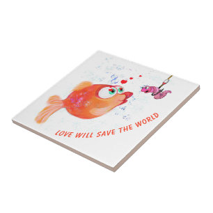 Fische und Wurm Liebe Romantisch - Benutzerdefinie Fliese