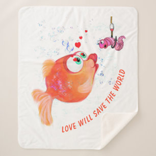 Fische und Wurm Liebe Romantisch - Benutzerdefinie Sherpadecke