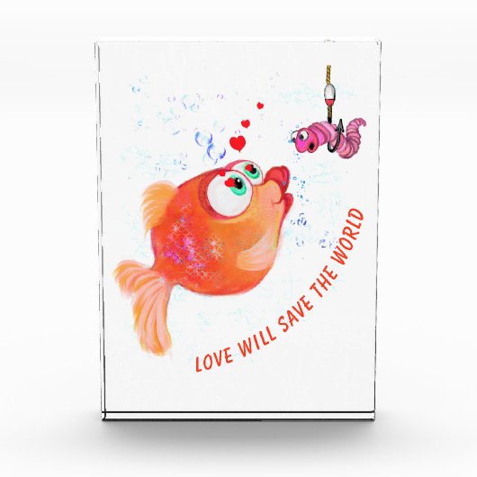 Fische und Wurm Liebe Romantischer Cartoon Zeichne Fotoblock (Vorderseite)