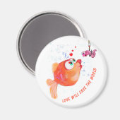 Fische und Wurm Liebe Romantischer Cartoon Zeichne Magnet (Vorderseite/Rückseite)