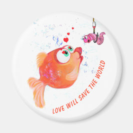 Fische und Wurm Liebe Romantischer Cartoon Zeichne Magnet