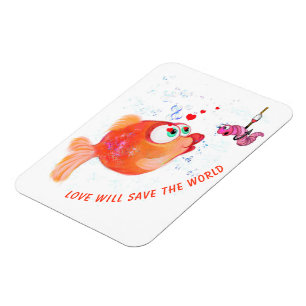 Fische und Wurm Liebe Romantischer Cartoon Zeichne Magnet
