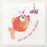 Fische und Wurm Liebe Untersetzer Cartoon