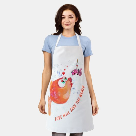 Fische und Wurmfische Liebe Romantischer Cartoon S Schürze (Getragen)