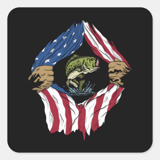 Fische unter amerikanischer Flagge Quadratischer Aufkleber (Vorderseite)
