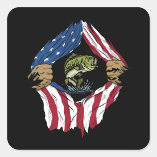Fische unter amerikanischer Flagge Quadratischer Aufkleber