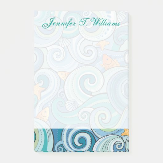 Fische unter dem Wellen-Muster | addieren Ihren Post-it Klebezettel (Vorderseite)