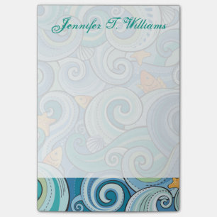 Fische unter dem Wellen-Muster addieren Ihren Post-it Klebezettel