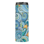 Fische unter dem Wellen-Muster Thermosbecher (Rückseite)