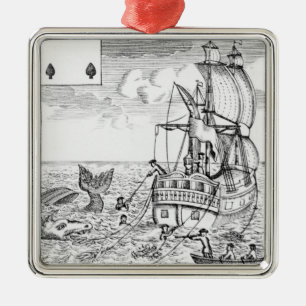 Fische vereinigen Spielkarte Silbernes Ornament