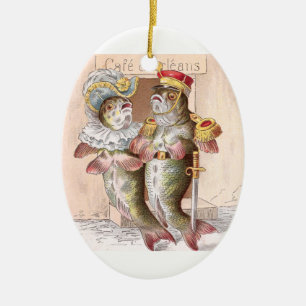 Fische verlassen das Cafe d'Orleans Keramikornament