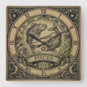 Fische Vintage Sternzeichen Wanduhr