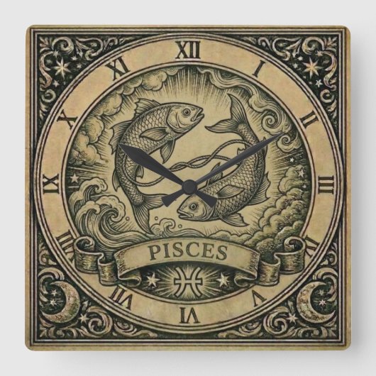 Fische Vintage Sternzeichen Wanduhr (Vorderseite)