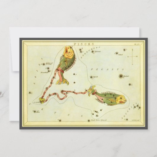 Fische, Vintager Sternbild Urania-Spiegel Einladung (Vorderseite)